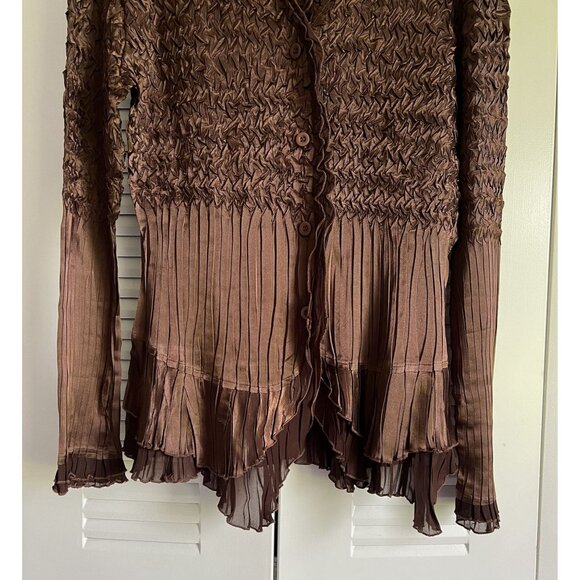 Night Studio New York Brown Ruffled Textured Button-Up Lightweight Jacket Small - Picture 3 of 6